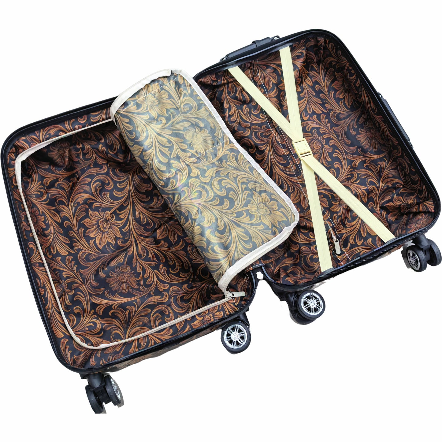 Floral tooling print luggage rolling suitcase 