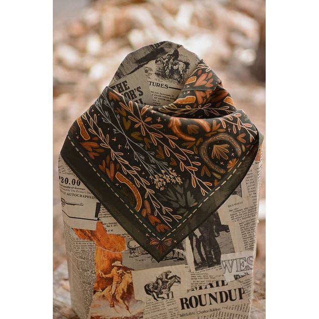 Western Harvest in Deep Juniper Silk Cowgirl Wild Rag Scarf