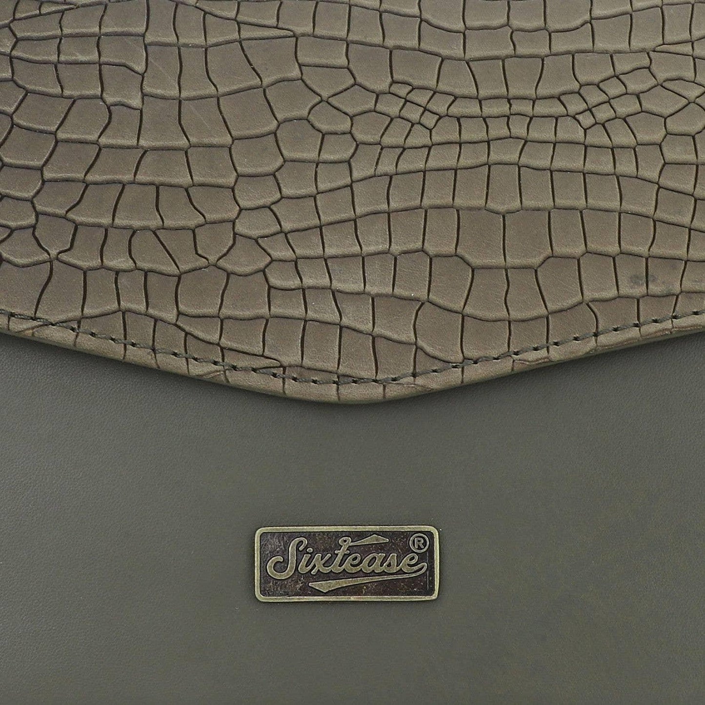 Sixtease Bags - Leather Womens Clutch Bag - Olive Croco Print