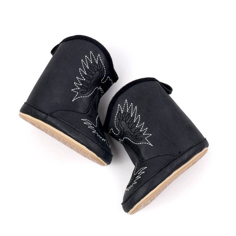 Black pleather baby  boots with velcro