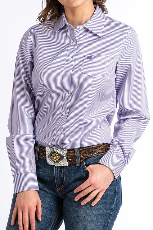 Cinch Ladies L/S Purple Pin Striped Shirt - MSW9164087