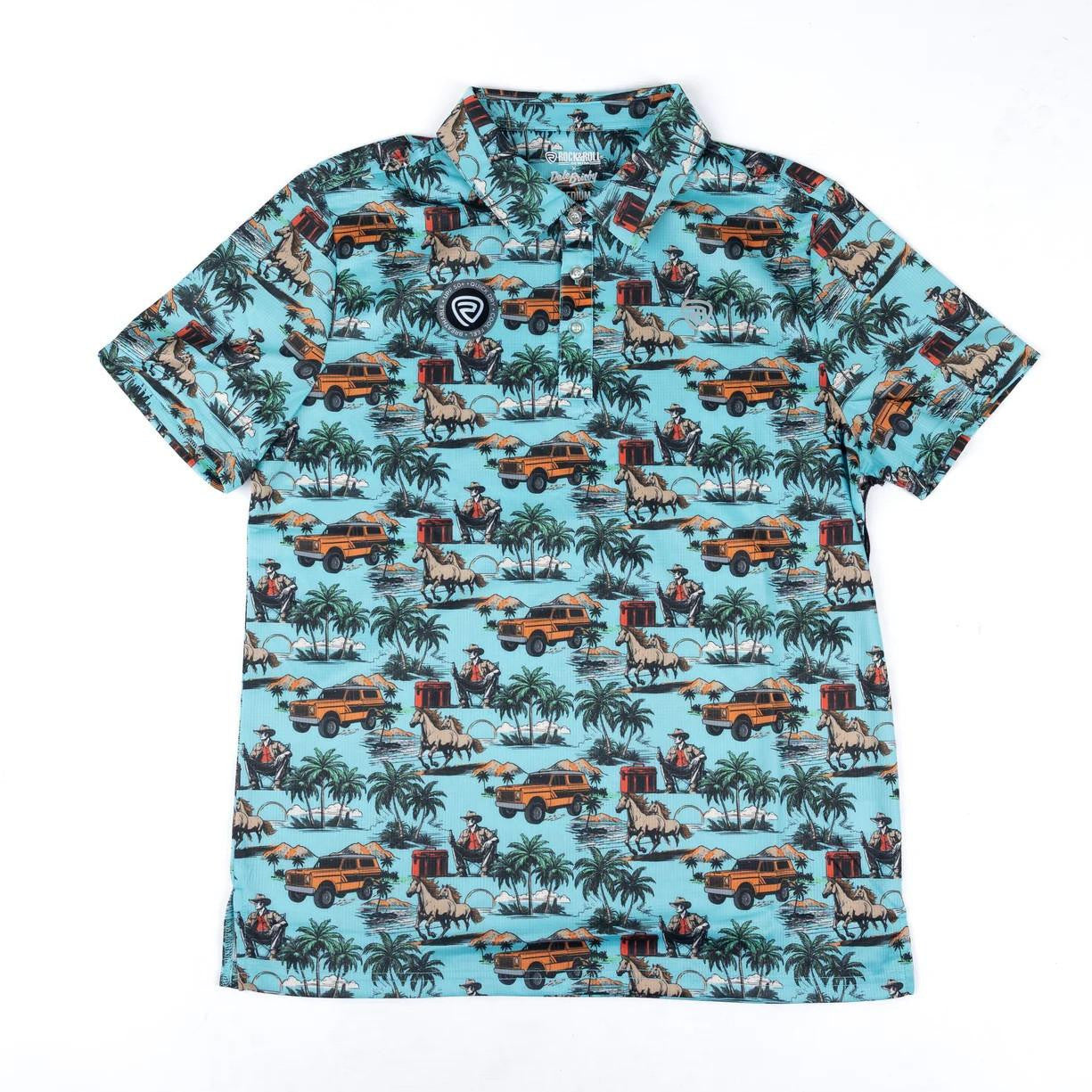 Rock & Roll Denim Dale Brisby Men's Turquoise Novelty Printed Polo MB5T08736