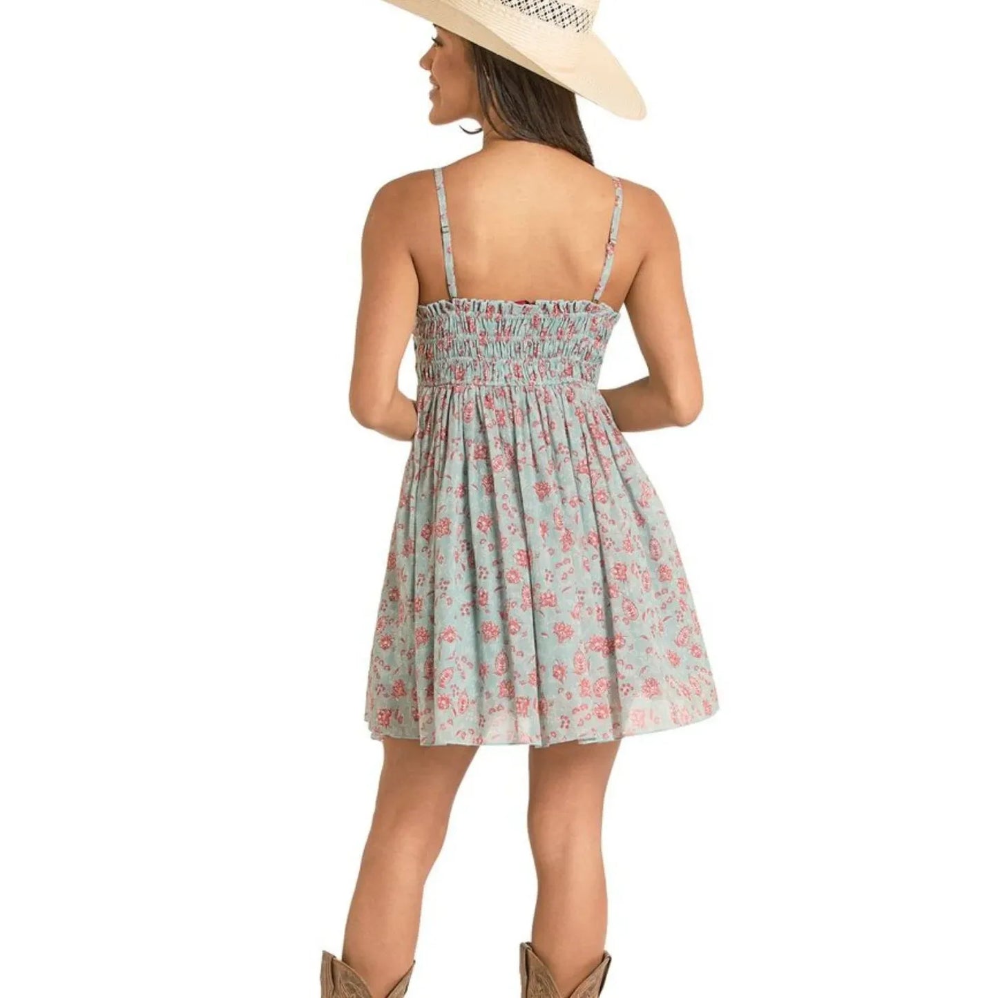 Rock & Roll Denim Women's Sky Blue Mini Floral Print Dress BWD0R08134