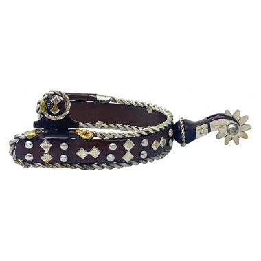 Western Antique Spurs With German Silver Rope Boarder And Stainless Steel Dots And Diamond Accents