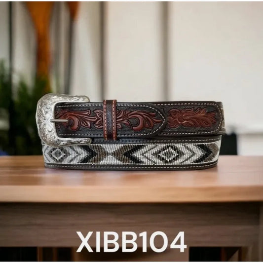 ~Twisted X Men's Belt Beaded Brown Black White Gold Silver XIBB-104