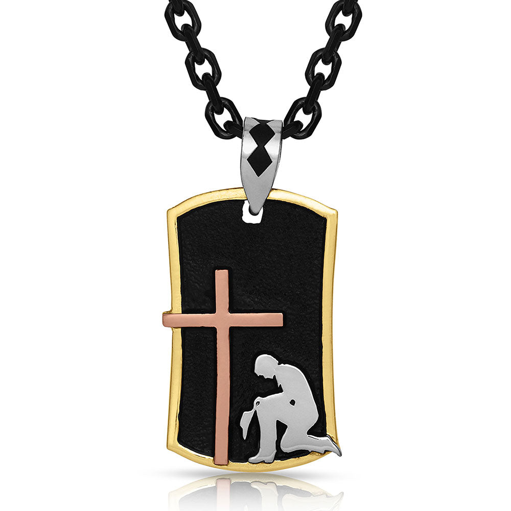 Kneeling At The Cross Dog Tag Necklace