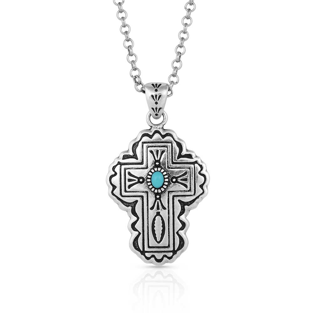 Turquoise Silver Cross Necklace